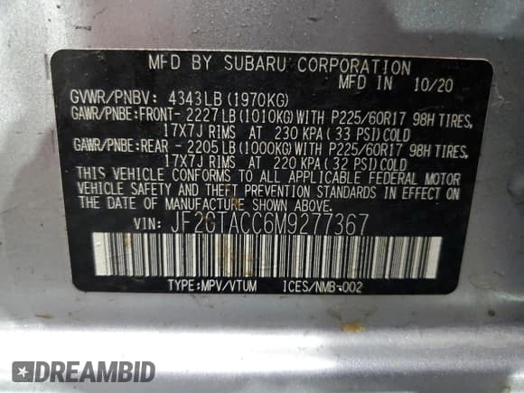 ✅ 2021 Subaru Crosstrek Premium • VIN: JF2GTACC6M9277367 • Lot: 81835415. Listed on Copart with Not provided. Free auction sales archive from the USA and detailed vehicle history report at DreamBid. Image 12.