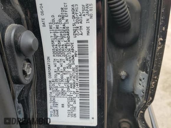 ✅ 2004 Toyota 4Runner SR5 Sport • VIN: JTEBT14R140043066 • Lot: 82483495. Listed on Copart with Not provided. Free auction sales archive from the USA and detailed vehicle history report at DreamBid. Image 13.