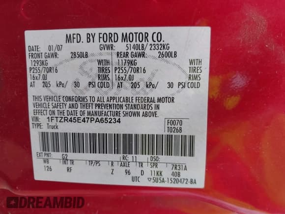 ✅ 2007 Ford Ranger XLT • VIN: 1FTZR45E47PA65234 • Lot: 43116637. Listed on IAAI with 129,011 mi. Free auction sales archive from the USA and detailed vehicle history report at DreamBid. Image 9.