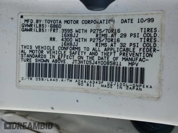 ✅ 2000 Toyota Land Cruiser • VIN: JT3HT05J4Y0085811 • Lot: 67573665. Wystawiony na Copart z przebiegiem 173 407 mil. Bezpłatny archiwum sprzedaży aukcyjnych z USA i szczegółowy raport historii pojazdu na DreamBid. Zdjęcie 13.