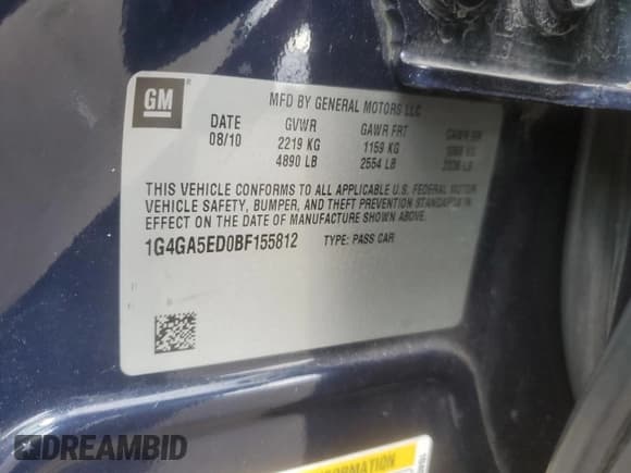 ✅ 2011 Buick LaCrosse CX • VIN: 1G4GA5ED0BF155812 • Lot: 70019605. Listed on Copart with 187,405 mi. Free auction sales archive from the USA and detailed vehicle history report at DreamBid. Image 12.