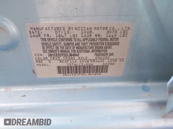 ✅ 2014 Nissan Note S • VIN: 3N1CE2CP2EL364842 • Lot: 42643232. Wystawiony na IAAI z przebiegiem 194 636 mil. Bezpłatny archiwum sprzedaży aukcyjnych z USA i szczegółowy raport historii pojazdu na DreamBid. Zdjęcie 9.