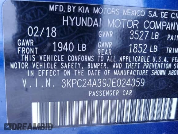 2018 Hyundai Accent SEL z VIN 3KPC24A39JE024359, wystawiony jako Copart lot #47354414 z przebiegiem 64 808 mil mil oraz . Historia ofert i sprzedaży dostępna na DreamBid. Obrazek 13.