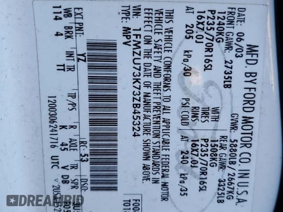 ✅ 2003 Ford Explorer XLT • VIN: 1FMZU73K73ZB45324 • Лот: 80700795. Опубликован ранее на Copart с пробегом 210 898 миль. Бесплатный доступ к архиву аукционных продаж из США и подробный отчёт об истории автомобиля на DreamBid. Изображение 13.