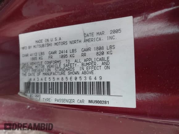 ✅ 2005 Mitsubishi Eclipse GT • VIN: 4A3AE55H85E053649 • Лот: 41483462. Опубликован ранее на IAAI с пробегом Не указан. Бесплатный доступ к архиву аукционных продаж из США и подробный отчёт об истории автомобиля на DreamBid. Изображение 9.