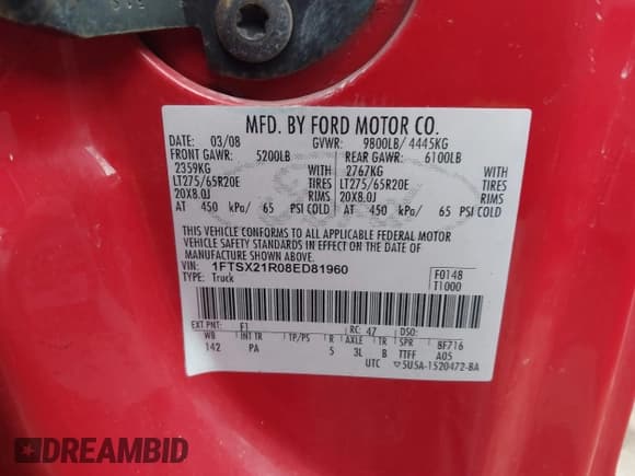 ✅ 2008 Ford F-250 XL • VIN: 1FTSX21R08ED81960 • Lot: 43584562. Wystawiony na IAAI z przebiegiem 146 067 mil. Bezpłatny archiwum sprzedaży aukcyjnych z USA i szczegółowy raport historii pojazdu na DreamBid. Zdjęcie 9.