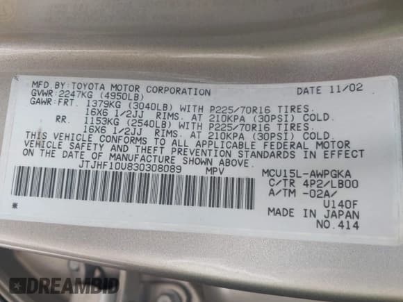 ✅ 2003 Lexus RX 300 • VIN: JTJHF10U830308089 • Lot: 42832022. Listed on IAAI with 244,219 mi. Free auction sales archive from the USA and detailed vehicle history report at DreamBid. Image 9.