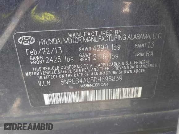 2013 Hyundai Sonata GLS с VIN 5NPEB4AC5DH698839, выставлен на аукционе IAAI как лот 43460920 с пробегом 202 176 миль миль и . История ставок и продаж доступна на DreamBid. Изображение 9.