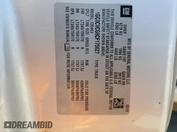 ✅ 2012 Chevrolet Silverado 2500HD Work Truck • VIN: 1GC0CVCG8CF175627 • Lot: 68870165. Listed on Copart with 157,286 mi. Free auction sales archive from the USA and detailed vehicle history report at DreamBid. Image 12.