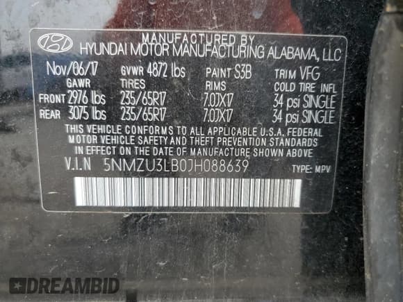 ✅ 2018 Hyundai Santa Fe 2.4L • VIN: 5NMZU3LB0JH088639 • Лот: 53522974. Опубликован ранее на Copart с пробегом 85 263 миль. Бесплатный доступ к архиву аукционных продаж из США и подробный отчёт об истории автомобиля на DreamBid. Изображение 13.