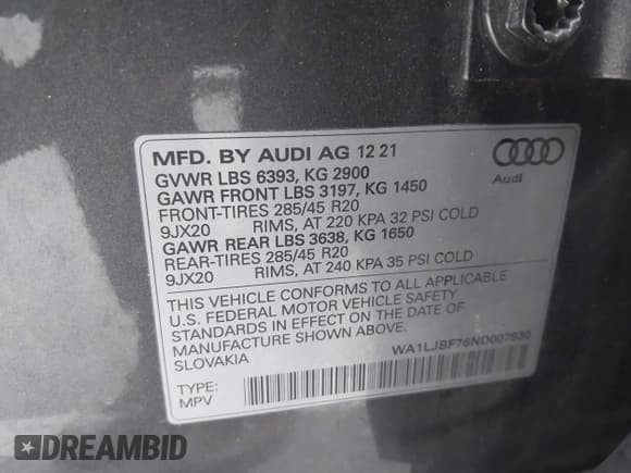 ✅ 2022 Audi Q7 Premium Plus • VIN: WA1LJBF76ND007930 • Lot: 43560820. Listed on IAAI with 49,375 mi. Free auction sales archive from the USA and detailed vehicle history report at DreamBid. Image 9.