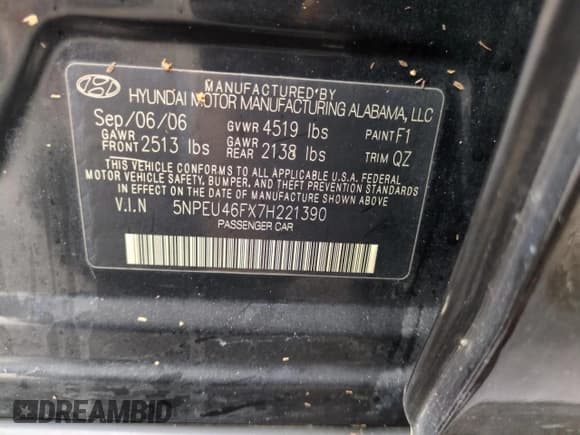 ✅ 2007 Hyundai Sonata SE • VIN: 5NPEU46FX7H221390 • Лот: 75062804. Опубликован ранее на Copart с пробегом Не указан. Бесплатный доступ к архиву аукционных продаж из США и подробный отчёт об истории автомобиля на DreamBid. Изображение 13.