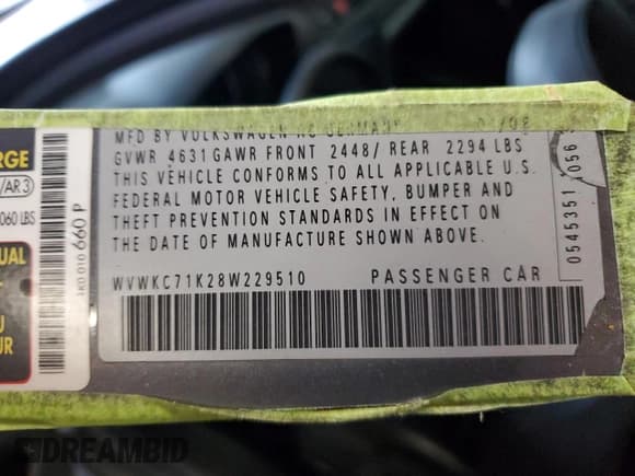 ✅ 2008 Volkswagen R32 • VIN: WVWKC71K28W229510 • Lot: 89291265. Wystawiony na Copart z przebiegiem 133 867 mil. Bezpłatny archiwum sprzedaży aukcyjnych z USA i szczegółowy raport historii pojazdu na DreamBid. Zdjęcie 12.