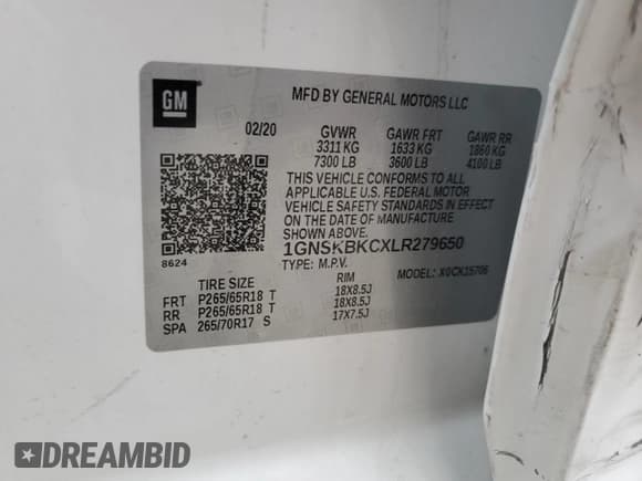 ✅ 2020 Chevrolet Tahoe LT • VIN: 1GNSKBKCXLR279650 • Lot: 78522203. Listed on Copart with 107,250 mi. Free auction sales archive from the USA and detailed vehicle history report at DreamBid. Image 16.