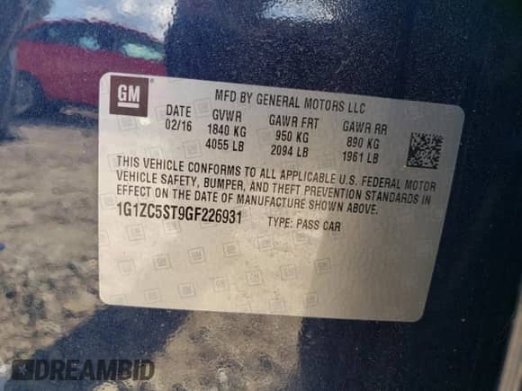 2016 Chevrolet Malibu LS с VIN 1G1ZC5ST9GF226931, выставлен на аукционе Copart как лот 80537955 с пробегом 82 662 миль миль и Списание • Salvage title. История ставок и продаж доступна на DreamBid. Изображение 12.