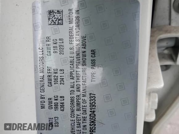 ✅ 2013 Buick Verano Convenience Group • VIN: 1G4PR5SK6D4195337 • Лот: 83945765. Опубликован ранее на Copart с пробегом 154 344 миль. Бесплатный доступ к архиву аукционных продаж из США и подробный отчёт об истории автомобиля на DreamBid. Изображение 12.