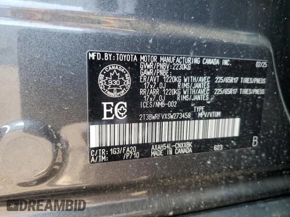 ✅ 2025 Toyota RAV4 Hybrid XLE Premium • VIN: 2T3BWRFVXSW273458 • Lot: 63769345. Listed on Copart with 1,276 mi. Free auction sales archive from the USA and detailed vehicle history report at DreamBid. Image 12.