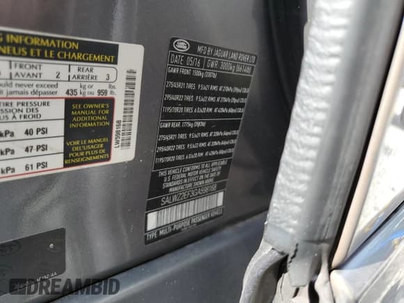 ✅ 2016 Land Rover Range Rover Sport SVR • VIN: SALWZ2EF3GA598168 • Lot: 57830945. Listed on Copart with 122,995 mi. Free auction sales archive from the USA and detailed vehicle history report at DreamBid. Image 13.