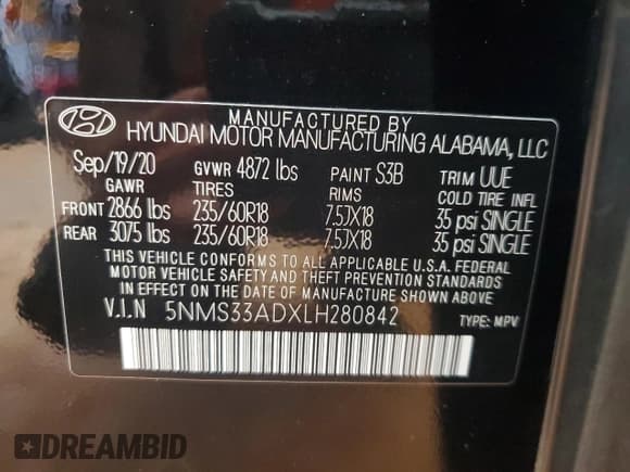 ✅ 2020 Hyundai Santa Fe SEL • VIN: 5NMS33ADXLH280842 • Lot: 80739925. Listed on Copart with 95,628 mi. Free auction sales archive from the USA and detailed vehicle history report at DreamBid. Image 13.