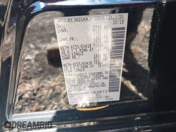 ✅ 2019 Nissan Pathfinder SV • VIN: 5N1DR2MM3KC583872 • Лот: 43591515. Опубликован ранее на IAAI с пробегом 108 347 миль. Бесплатный доступ к архиву аукционных продаж из США и подробный отчёт об истории автомобиля на DreamBid. Изображение 9.