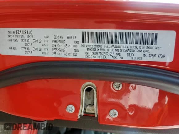 2019 Ram 1500 Big Horn with VIN 1C6RR6TT6KS571657, listed as a Copart auction lot 62489705 with 163,505 mi miles and Salvage title. Bid and sale history available at DreamBid. Image 12.