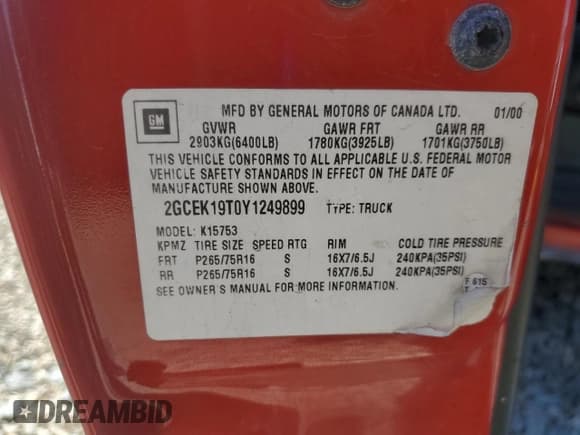 ✅ 2000 Chevrolet Silverado 1500 LS • VIN: 2GCEK19T0Y1249899 • Lot: 87451715. Wystawiony na Copart z przebiegiem 218 408 mil. Bezpłatny archiwum sprzedaży aukcyjnych z USA i szczegółowy raport historii pojazdu na DreamBid. Zdjęcie 12.