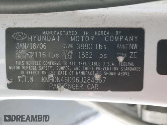 ✅ 2006 Hyundai Elantra GLS • VIN: KMHDN46D96U284567 • Lot: 52547685. Wystawiony na Copart z przebiegiem 139 609 mil. Bezpłatny archiwum sprzedaży aukcyjnych z USA i szczegółowy raport historii pojazdu na DreamBid. Zdjęcie 12.