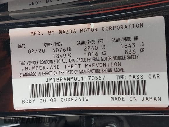 ✅ 2020 Mazda 3 Preferred • VIN: JM1BPAMM0L1170557 • Лот: 43063448. Опубликован ранее на IAAI с пробегом 36 826 миль. Бесплатный доступ к архиву аукционных продаж из США и подробный отчёт об истории автомобиля на DreamBid. Изображение 9.