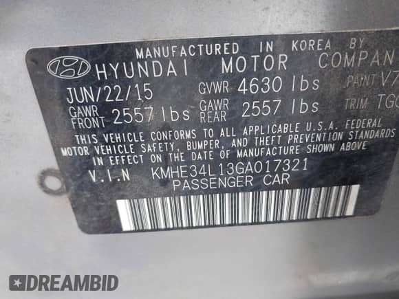 2016 Hyundai Sonata Limited with VIN KMHE34L13GA017321, listed as a IAAI auction lot 42966209 with 110,822 mi miles and . Bid and sale history available at DreamBid. Image 9.