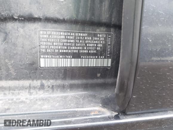 ✅ 2012 Volkswagen Golf GTI PZEV • VIN: WVWHD7AJ8CW317663 • Lot: 43516674. Listed on IAAI with 123,940 mi. Free auction sales archive from the USA and detailed vehicle history report at DreamBid. Image 9.