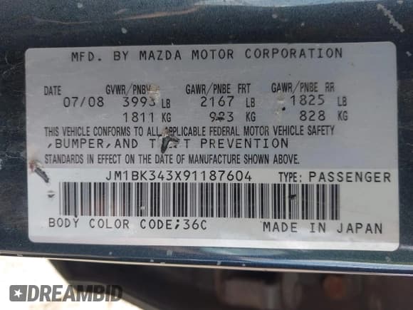 ✅ 2009 Mazda 3 S Touring • VIN: JM1BK343X91187604 • Lot: 43163057. Wystawiony na IAAI z przebiegiem 142 679 mil. Bezpłatny archiwum sprzedaży aukcyjnych z USA i szczegółowy raport historii pojazdu na DreamBid. Zdjęcie 9.