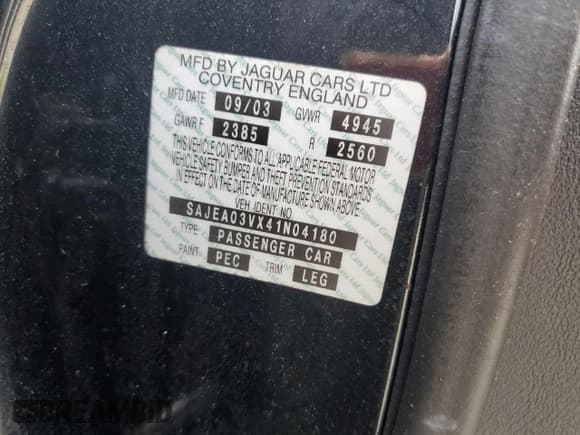 ✅ 2004 Jaguar S-Type R Supercharged • VIN: SAJEA03VX41N04180 • Lot: 79180744. Wystawiony na Copart z przebiegiem Nie podano. Bezpłatny archiwum sprzedaży aukcyjnych z USA i szczegółowy raport historii pojazdu na DreamBid. Zdjęcie 13.