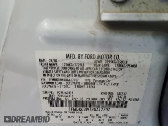 ✅ 2008 Ford Taurus X Limited • VIN: 1FMDK03W18GA17707 • Лот: 85287524. Опубликован ранее на Copart с пробегом 121 231 миль. Бесплатный доступ к архиву аукционных продаж из США и подробный отчёт об истории автомобиля на DreamBid. Изображение 13.