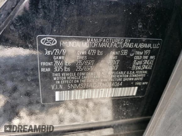 ✅ 2019 Hyundai Santa Fe SE • VIN: 5NMS23AD3KH084064 • Lot: 54173373. Wystawiony na Copart z przebiegiem 217 993 mil. Bezpłatny archiwum sprzedaży aukcyjnych z USA i szczegółowy raport historii pojazdu na DreamBid. Zdjęcie 13.