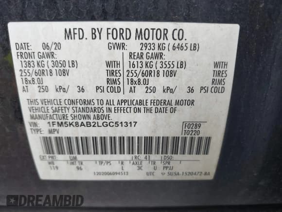 ✅ 2020 Ford Police Interceptor Utility • VIN: 1FM5K8AB2LGC51317 • Lot: 41755681. Wystawiony na IAAI z przebiegiem 102 945 mil. Bezpłatny archiwum sprzedaży aukcyjnych z USA i szczegółowy raport historii pojazdu na DreamBid. Zdjęcie 9.