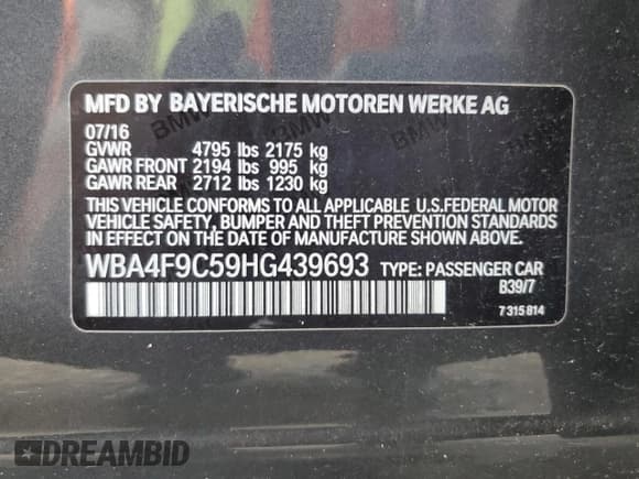 ✅ 2017 BMW 4 Series 430i xDrive • VIN: WBA4F9C59HG439693 • Lot: 66286415. Listed on Copart with 47,604 mi. Free auction sales archive from the USA and detailed vehicle history report at DreamBid. Image 12.