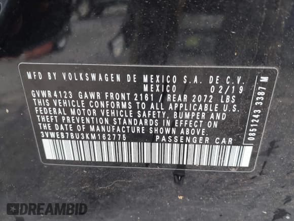 ✅ 2019 Volkswagen Jetta SEL • VIN: 3VWEB7BU3KM162775 • Lot: 41291128. Wystawiony na IAAI z przebiegiem 26 173 mil. Bezpłatny archiwum sprzedaży aukcyjnych z USA i szczegółowy raport historii pojazdu na DreamBid. Zdjęcie 9.