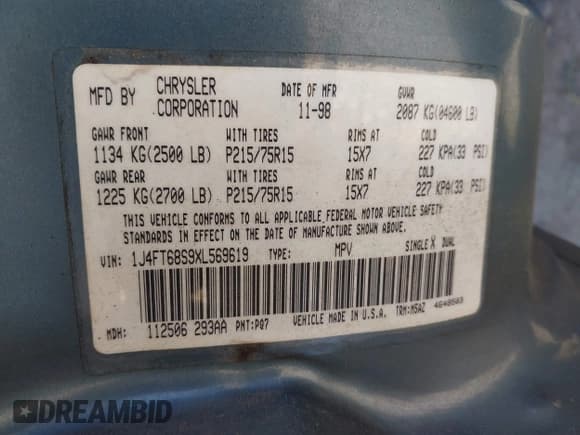 ✅ 1999 Jeep Cherokee Sport • VIN: 1J4FT68S9XL569619 • Lot: 42838539. Wystawiony na IAAI z przebiegiem 178 700 mil. Bezpłatny archiwum sprzedaży aukcyjnych z USA i szczegółowy raport historii pojazdu na DreamBid. Zdjęcie 9.