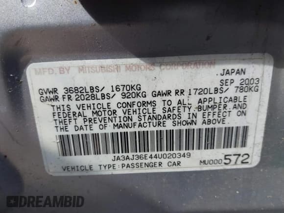 ✅ 2004 Mitsubishi Lancer LS • VIN: JA3AJ36E44U020349 • Lot: 41714325. Listed on IAAI with Not provided. Free auction sales archive from the USA and detailed vehicle history report at DreamBid. Image 9.