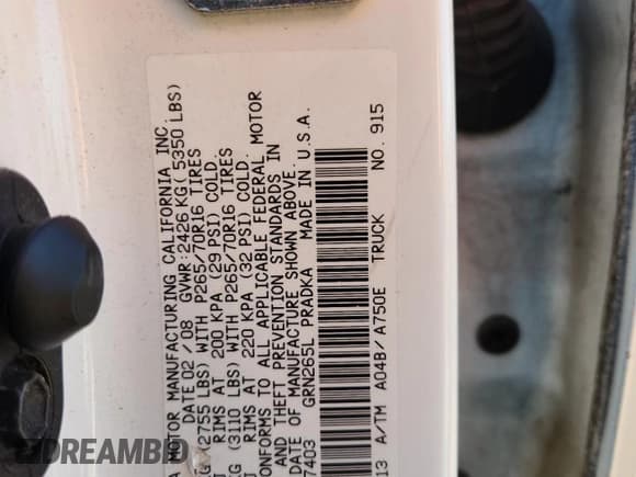 ✅ 2008 Toyota Tacoma PreRunner • VIN: 5TEJU62NX8Z557403 • Lot: 92495005. Listed on Copart with 164,042 mi. Free auction sales archive from the USA and detailed vehicle history report at DreamBid. Image 12.