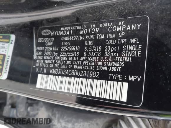 ✅ 2011 Hyundai Tucson GLS • VIN: KM8JU3AC8BU231982 • Лот: 41700673. Размещён на IAAI с пробегом 172 298 миль миль. Получите бесплатный доступ к архиву аукционных продаж из США и посмотрите подробный отчёт об истории автомобиля на DreamBid. Изображение 9.