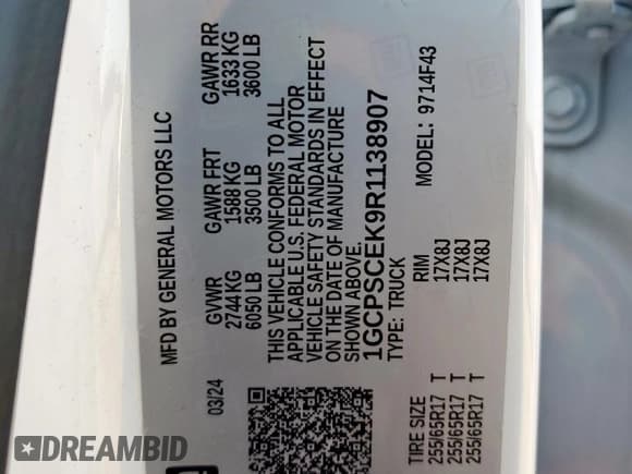 ✅ 2024 Chevrolet Colorado 2WD LT • VIN: 1GCPSCEK9R1138907 • Лот: 91688045. Опубликован ранее на Copart с пробегом 16 302 миль. Бесплатный доступ к архиву аукционных продаж из США и подробный отчёт об истории автомобиля на DreamBid. Изображение 13.