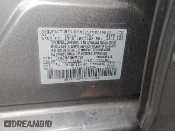 ✅ 2017 Nissan Sentra SV • VIN: 3N1AB7AP9HY251056 • Лот: 92003105. Опубликован ранее на Copart с пробегом 55 602 миль. Бесплатный доступ к архиву аукционных продаж из США и подробный отчёт об истории автомобиля на DreamBid. Изображение 12.