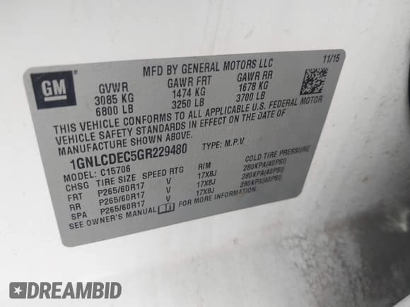 ✅ 2016 Chevrolet Tahoe Commercial • VIN: 1GNLCDEC5GR229480 • Lot: 42666040. Listed on IAAI with 166,104 mi. Free auction sales archive from the USA and detailed vehicle history report at DreamBid. Image 9.