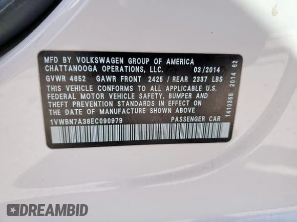 ✅ 2014 Volkswagen Passat SE • VIN: 1VWBN7A38EC090979 • Лот: 91837485. Опубликован ранее на Copart с пробегом 70 654 миль. Бесплатный доступ к архиву аукционных продаж из США и подробный отчёт об истории автомобиля на DreamBid. Изображение 12.