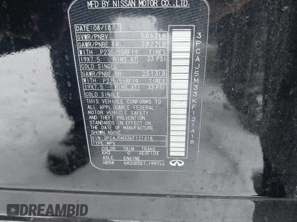 ✅ 2019 Infiniti QX50 Essential • VIN: 3PCAJ5M33KF121418 • Лот: 41303832. Опубликован ранее на IAAI с пробегом 60 444 миль. Бесплатный доступ к архиву аукционных продаж из США и подробный отчёт об истории автомобиля на DreamBid. Изображение 9.