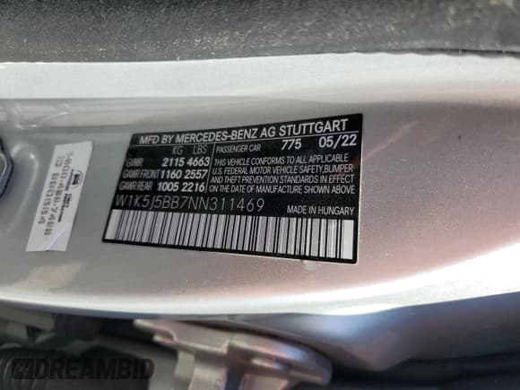 ✅ 2022 Mercedes-Benz CLA 35 AMG • VIN: W1K5J5BB7NN311469 • Lot: 50732905. Listed on Copart with 27,516 mi. Free auction sales archive from the USA and detailed vehicle history report at DreamBid. Image 12.