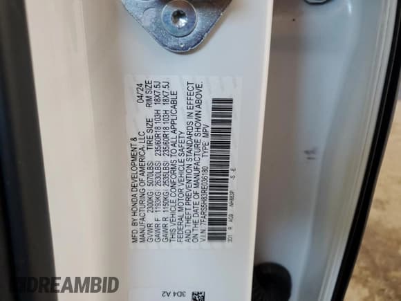 ✅ 2024 Honda CR-V Sport-L • VIN: 7FARS5H83RE036180 • Лот: 71283945. Опубликован ранее на Copart с пробегом 33 590 миль. Бесплатный доступ к архиву аукционных продаж из США и подробный отчёт об истории автомобиля на DreamBid. Изображение 14.