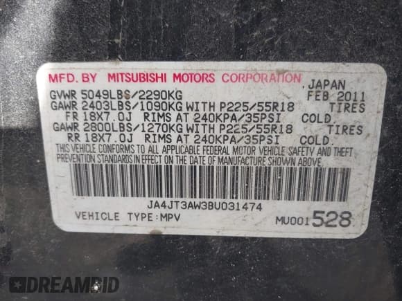 ✅ 2011 Mitsubishi Outlander SE • VIN: JA4JT3AW3BU031474 • Lot: 43231439. Listed on IAAI with 133,332 mi. Free auction sales archive from the USA and detailed vehicle history report at DreamBid. Image 9.