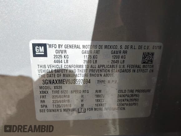 ✅ 2018 Chevrolet Equinox Premier • VIN: 3GNAXMEV9JS597694 • Lot: 43515511. Wystawiony na IAAI z przebiegiem 43 888 mil. Bezpłatny archiwum sprzedaży aukcyjnych z USA i szczegółowy raport historii pojazdu na DreamBid. Zdjęcie 9.